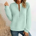 thumbnail image 6 of Half Zip Pullover Women Crewneck Sweatshirt Waffle Knit Sweater Raglan Long Sleeve Solid Color Loose Fall Tops, Mint Green XL, 6 of 7