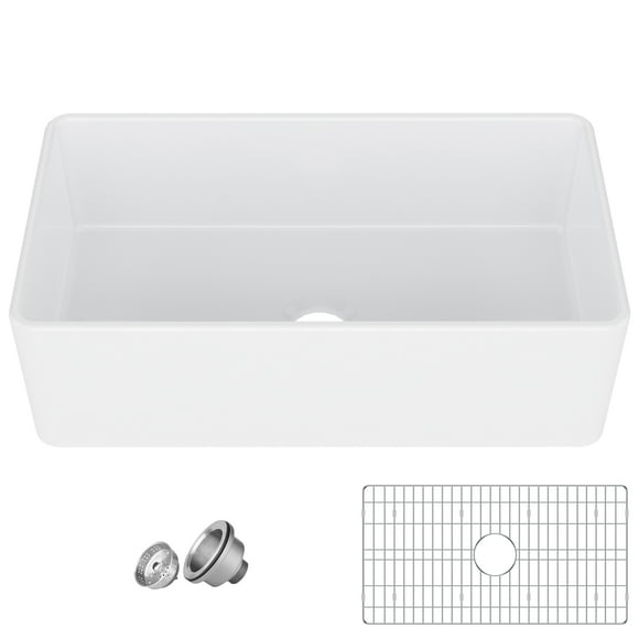 Ourlova White Farmhouse Sink 33 inch Fireclay Apron Front Single Bowl Kitchen Sink Deep Drop In Farm Sink Undermount