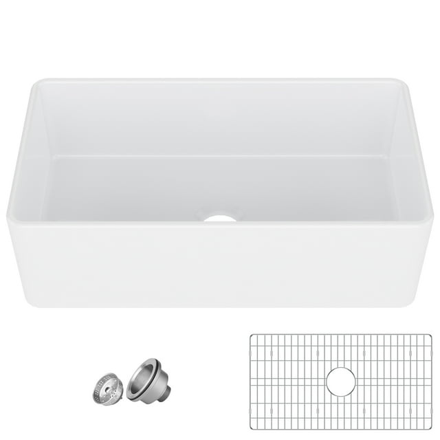 Bingirl 33" White Farmhouse Fireclay Apron Front Kitchen Sink - Deep Drop In Single Bowl Undermount