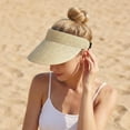 thumbnail image 5 of Helii Women Crownless Straw Sun Hat Wide Brim Ponytail Visor, Adjustable Drawstring Packable Foldable Breathable Woven Beach Hat UV Protection for Travel Outdoor Beige,One Size, 5 of 9