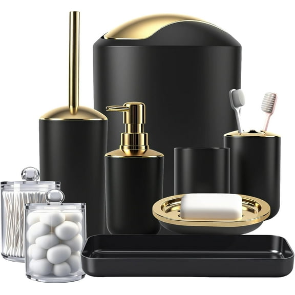 9-Piece Bath Accessories Sets, Black and Gold