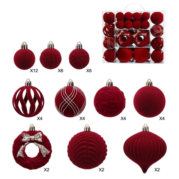 Leodye 48 PCS Flocked Christmas Ball Ornament , Multi Color Hanging Baubles for Christmas Tree Home Holiday Party Festive Layout -1.6IN