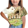 thumbnail image 2 of Easter Tops for Girls Easter Bunny Egg Print Short Sleeved Printed Round Neck Casual T-shirt 3-15Y Army Green 10 Years, 2 of 5