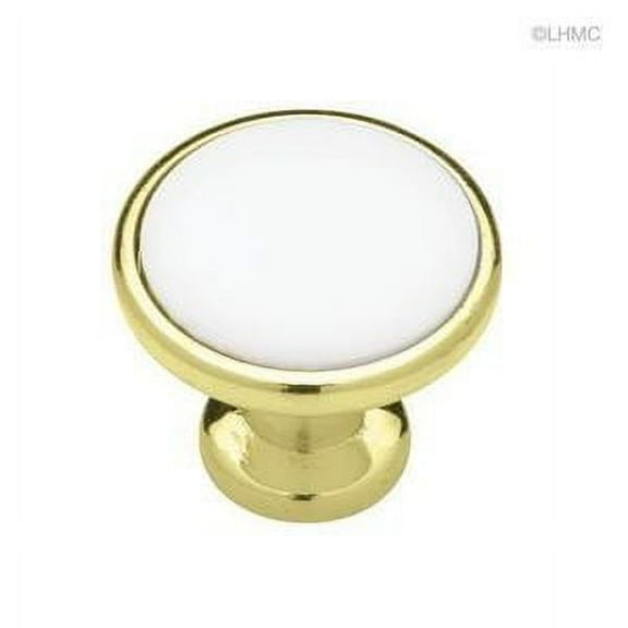 Liberty P50162-PBW  1 1/4" White Ceramic w/ Polished Brass Round Cabinet Drawer Knob