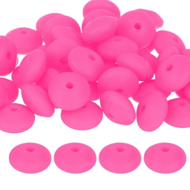 Uxcell 50Pack 12mm Silicone Lentil Beads, Rubber Abacus Focal Bead Loose Bulk Beads for DIY (Rose Red)