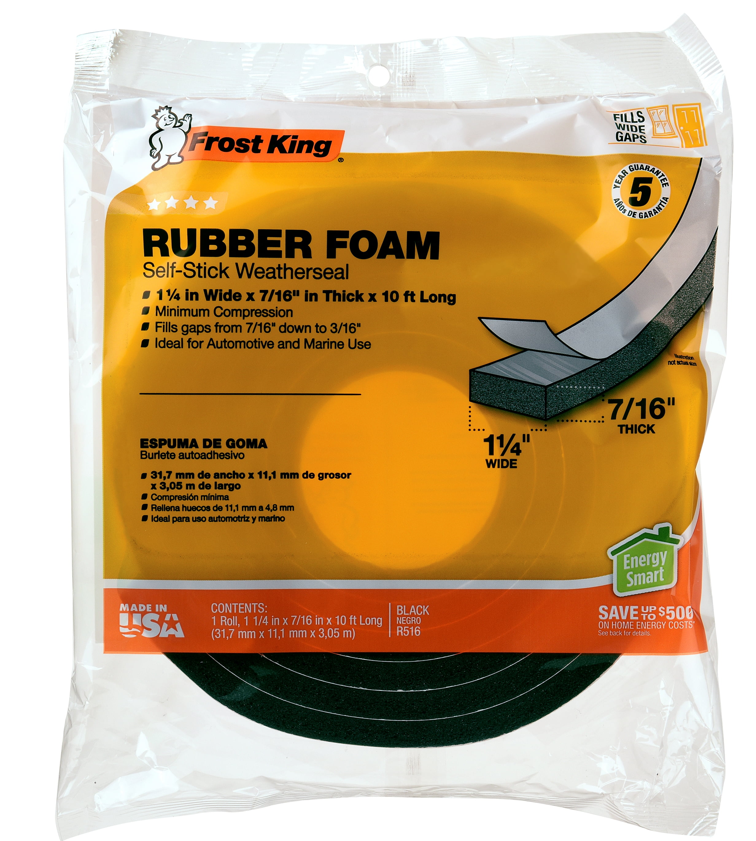 Frost King R738HA Rubber Foam Self-Stick Weatherseal Tape, Minimum  Compression, 3/8