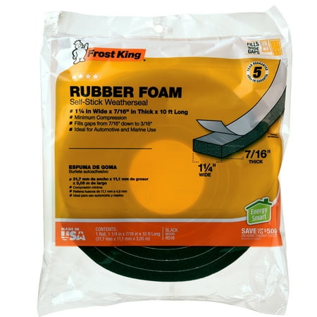 Frost King® R516H 1-1/4-Inch by 7/16-Inch by 10-Foot Thick Sponge Rubber Foam Weatherstrip Tape, Black