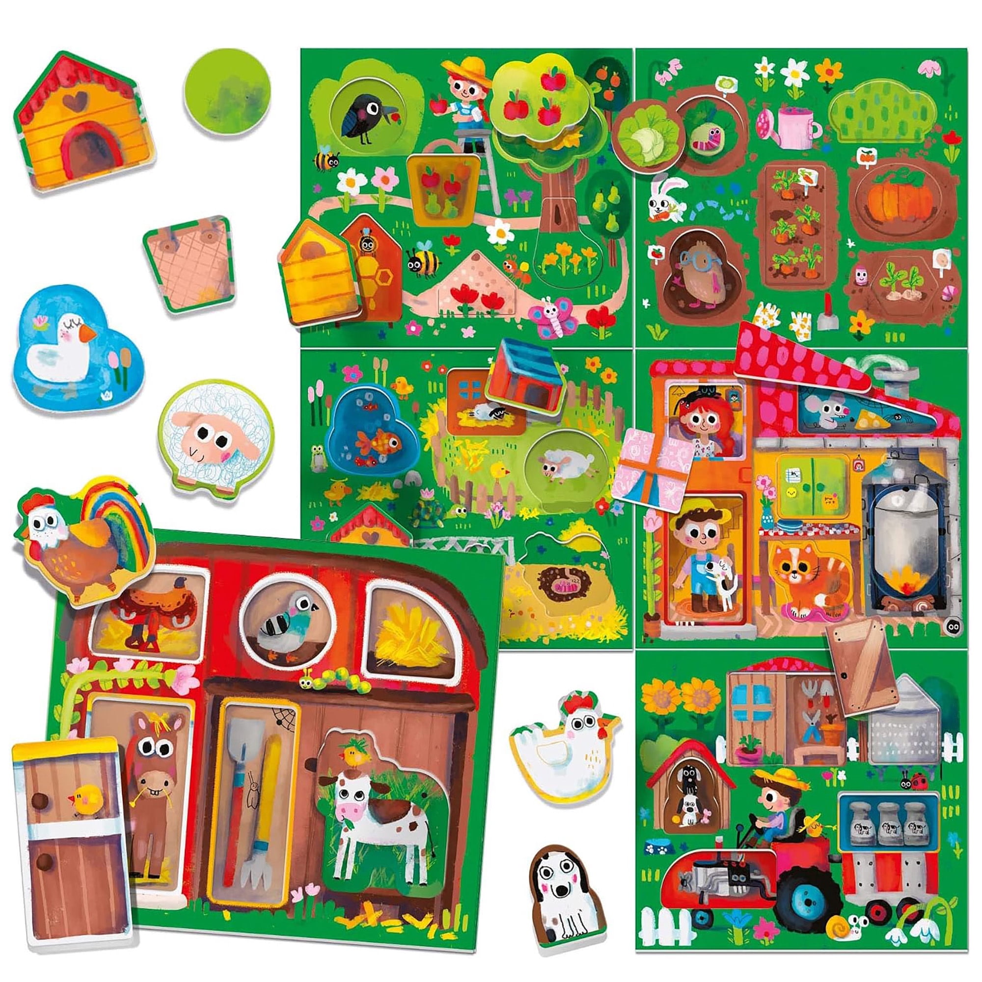 Headu: Play Farm Montessori - Matching & Sorting Game, Color-Shape Pairing, Animal & Object Reveal, Oversized Tiles, Farm Puzzle Scenes, Toddlers 2-4