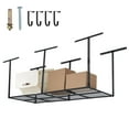 thumbnail image 2 of 3x8 ft Overhead Garage Storage Rack, 600 LBS Heavy Duty Ceiling Mounted Metal Shelving with 4 Hooks, 22"-42" Adjustable Drop Down, Space-Saving Garage Hanging Storage System, 2 of 7