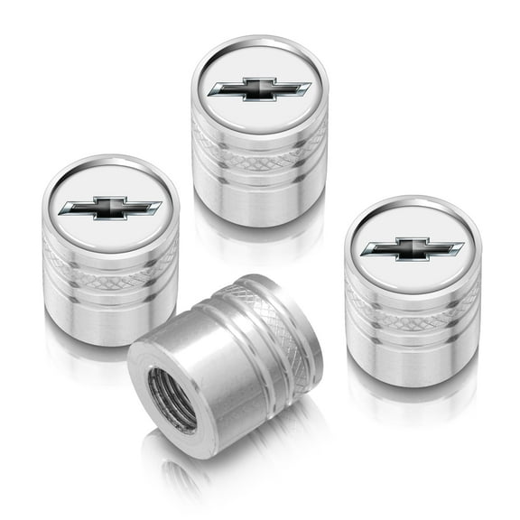 iPick Image for Chevrolet Black Logo in White on Shining Silver Aluminum Cylinder-Style Tire Valve Stem Caps, Official Licensed