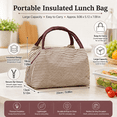 thumbnail image 4 of Insulated Lunch Bag for Women and Men, Large Capacity Lunch Tote, Reusable Oxford Cloth Cooler Bag, Coffee Brown Striped Portable Thermal Lunch Box Bag for Work, Office, Picnic, Travel Daily Meals, 4 of 9