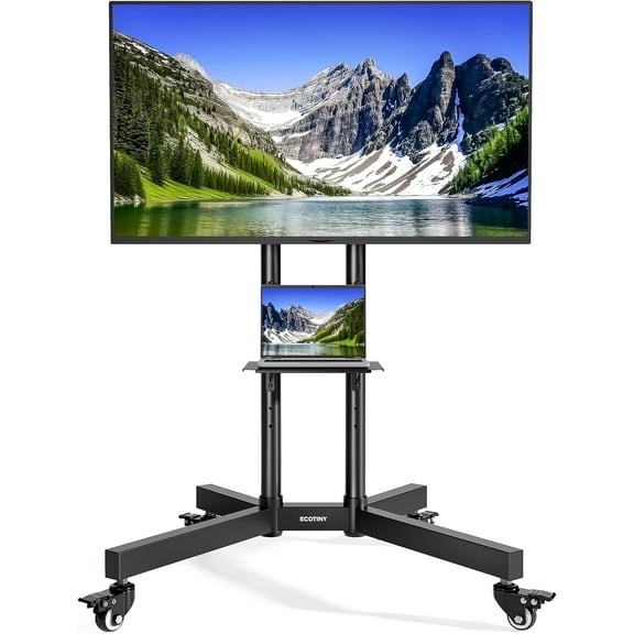 Heavy Duty Rolling TV Stand for 32–85" Screens Stable Mobile TV Cart with Shelf & Locking Wheels, Floor TV Stand, Max VESA 600x400, Black