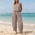 thumbnail image 6 of DYTTDG Women's Gingham Print 2-Piece Outfit | Sleeveless Round Neck Top & Elastic Waist Wide Leg Pants Set with Pockets, Casual Lounge Set, 6 of 7