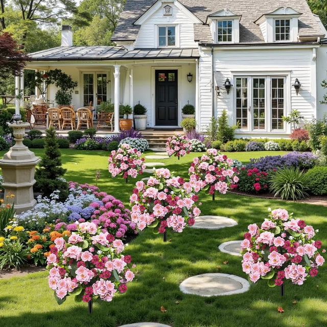 Ramo de Begonia Artificial con Maceta, 21.65 pulgadas, Planta en Maceta de Plástico para Exteriores, Decoración de Jardín o Patio sin Mantenimiento, Opciones en Rosa/Rojo