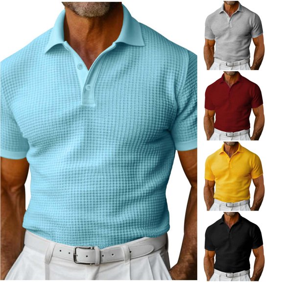 Afdoent Mens Polo Shirts Men's Plus Size Slim Fit Summer Short Sleeve Shirt Solid Color Casual Work Mens Shirts