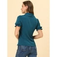 thumbnail image 3 of INSPIRE CHIC Chemisier à Col pour Femmes, Manches Courtes, Bleu Lac, S, 3 of 4