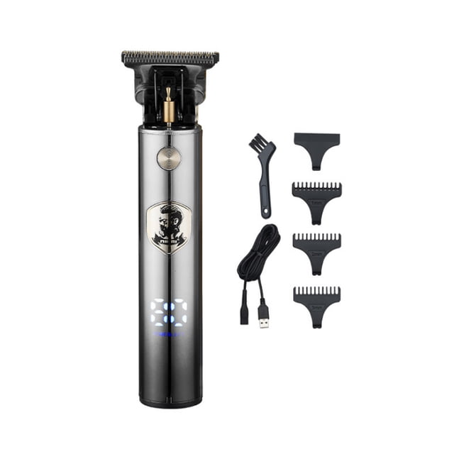 Cortadora de Cabello Inalámbrica Recargable USB con Peines Limitadores, Pantalla de Batería y Diseño en Plata, Ideal para Uso en Casa o Salón