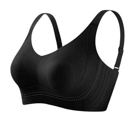Gnurob Seamless Sports Bra for Women Wirefree Yoga Bralette Push Up Bras with Support Cozy Full Coverage Underwear Lightly Lined Cups Non Underwire Bralettes Clearance Saving Black X-Large