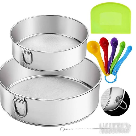 Flour Sifter Flour Sieve - Tamis 60 Mesh Stainless Steel Baking Tool for Cake & Bread with Dough Scraper, Fine Mesh Flour Sieve for Sifting Cocoa Powder, Easy to Clean & Durable