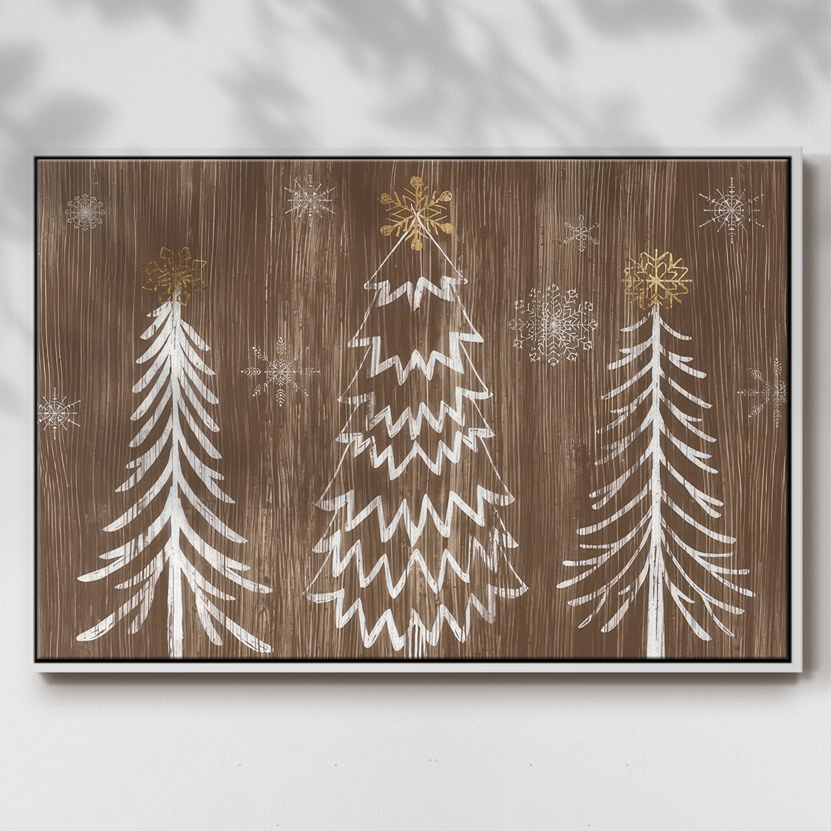 Barnwood Wonderland Collection A - Framed Gallery Wrapped Holiday Canvas - 17 x 25 - White Frame