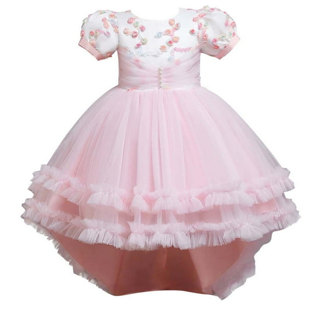 Vestido Para Niñas Ropa Para Niñas Bebés Vestidos Para Niños Vestido De Princesa Sin Mangas Vestido De Malla De Flores Rosa Odeerbi LM103-5811