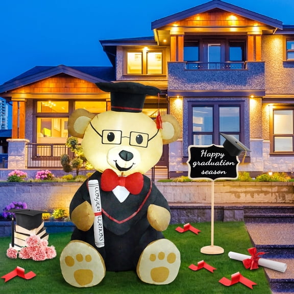 InfleasJoiy Graduation Season Bear 4FT Outdoor Inflatable Decoration with LED Lights