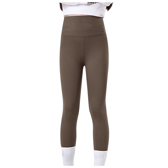 YOUSNH Spring/summer Kids Pure Color Pants Leggings High Waisted Slim Fit Pants Yoga Pants Out Wear Girls Pants Coffee 9-12 Years