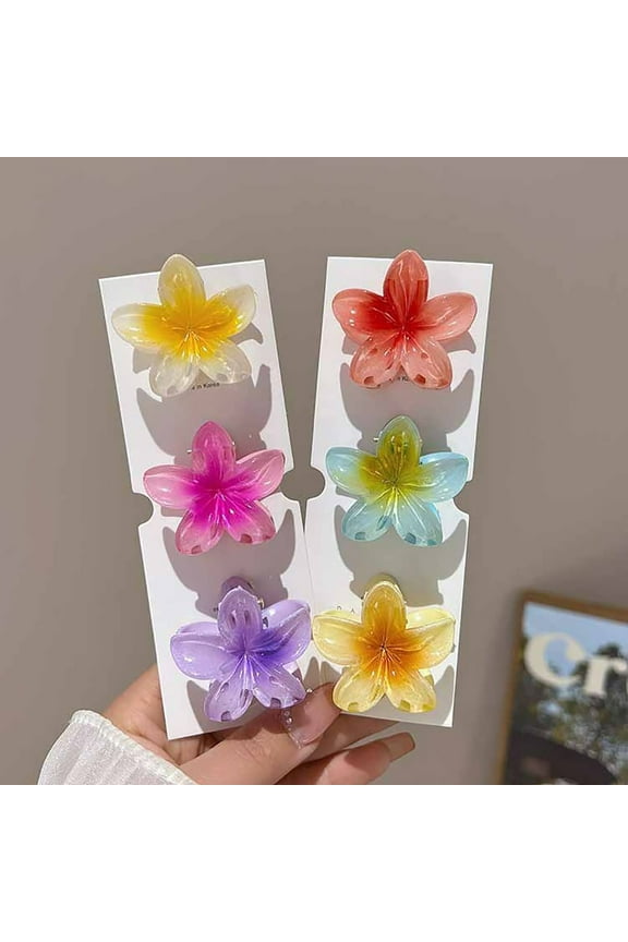 6Pcs Hawaiian Gradient Hair Clips Flower Hair Claws Women Small Size Fashion Headwear Hairpin Crab Barrette Hair Accessories