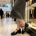 thumbnail image 6 of CHICVOMEY Women's Patent Leather Mary Jane Heels Block Heel Platform Pumps with Pearl Buckle Strap Closed Round Toe Chunky Heel Shoes for Work Wedding Casual, 6 of 7
