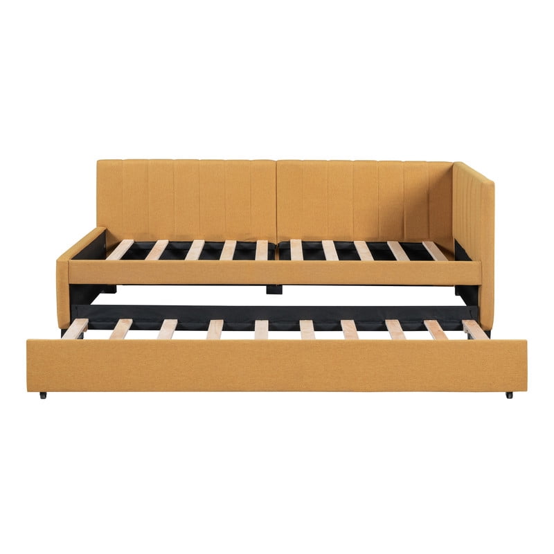 Aukfa Daybed with Trundle, Twin Size Upholstered Bed Frame, Yellow