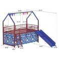 thumbnail image 4 of Bellemave Twin Loft Bed with Slide, Metal Junior House Bed with Curtain Set, Low Loft Beds Frame with Pennant Banner Flag and Star Stickers（Red+Blue）, 4 of 9