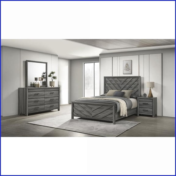 Bedroom Set, 4-Piece Full Modern Slate Gray Wood | Wood | Double Dressers