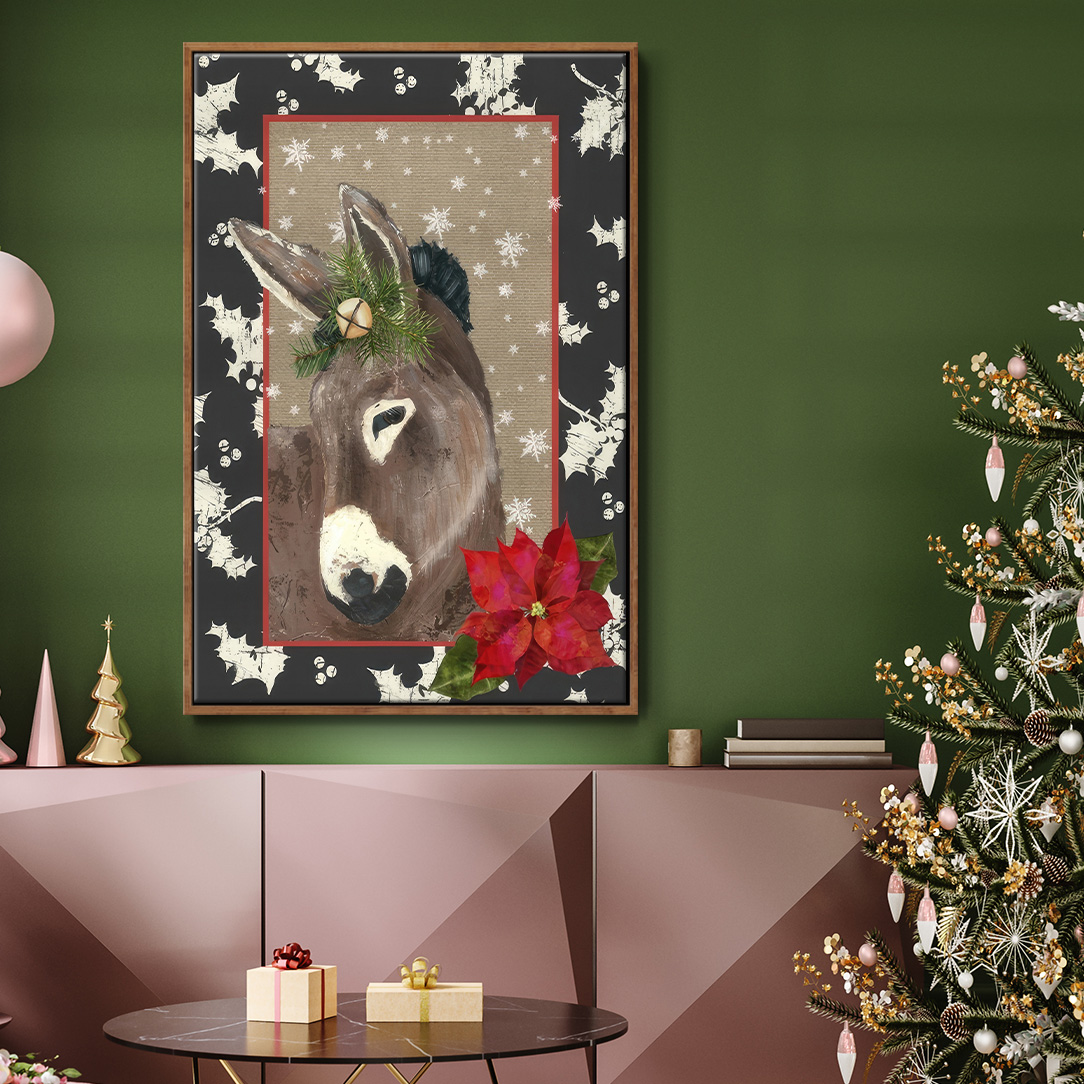 County Christmas Farm III - Framed Gallery Wrapped Holiday Canvas - 17 x 25 - Rosewood Frame