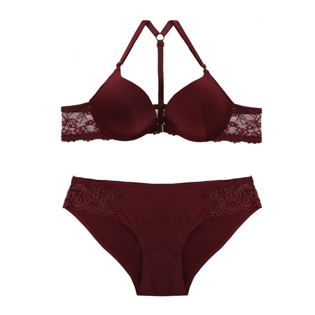 Coordinado Brasier con broche al frente y panty estilo bikini con detalle en encaje color vino Carnival mod.C23528 73528 32B