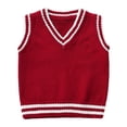 thumbnail image 2 of EnJoCho Boys Girls V‑Neck Cable Knit Sweater Vest Contrast Trim Sleeveless Knit Waistcoat Classic Knit Layering Top for Kids Fall Winter Christmas School Outfit, 2 of 7