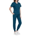 thumbnail image 2 of HAJWOH Scrubs Sets for Women Stretchy Nurse Uniform Short Sleeve V-Neck Scrub Top & Yoga Jogger Pants Solid Color Medical Scrub Sets with Multi Pockets Blue S, 2 of 5