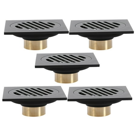 

5pcs 4 Inch Square Shower Drain with Removable Cover Grate Brass Anti Clogging Black