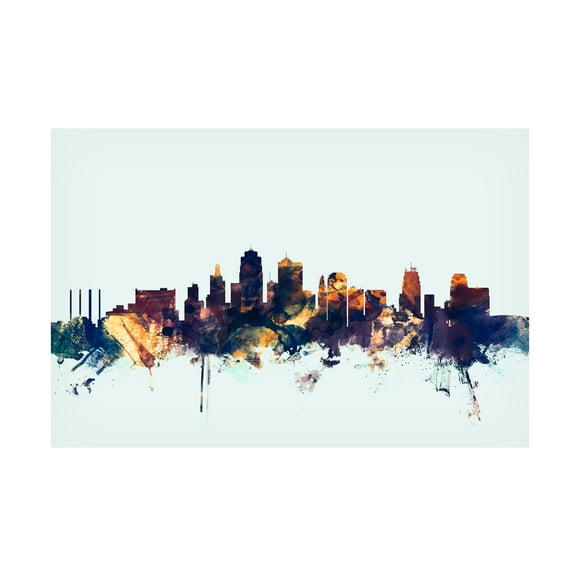 Trademark Fine Art Michael Tompsett Kansas City Skyline Blue Canvas Wall Art - 22x32