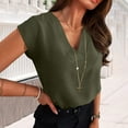 thumbnail image 2 of Prolriy Shirts for Women Summer Tops for Women Loose Bat Sleeve Tee Shirt Short Sleeve Blouse Casual Shirts V Neck Tunic Tops Womens Tops Spring Summer Tops for Women Army Green L, 2 of 9
