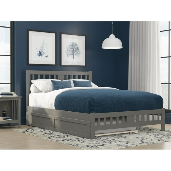 AFI Tahoe Wood Queen Platform Bed with Footboard and Twin XL Trundle in Grey