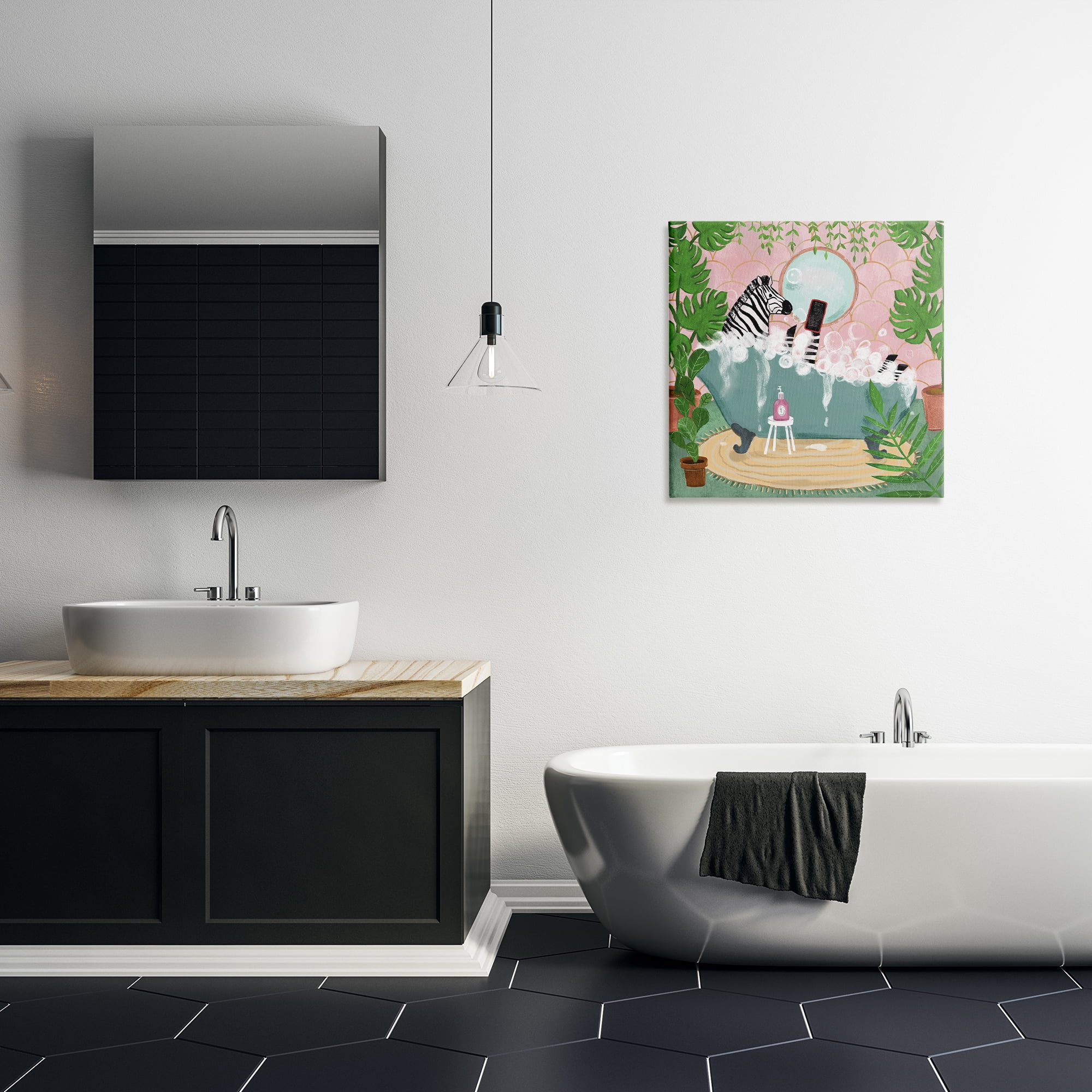 Stupell Industries Zebra Fun Bath Time Typography Painting Gallery Wrapped Canvas Art Print Wall Art, 24 x 24