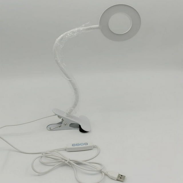 Lámpara de escritorio blanca con clip y 48 LED, lámpara de lectura flexible con clip de 360°, 3 modos de iluminación y 10 niveles de brillo, lámpara de escritorio LED USB para estudiar y trabajar.