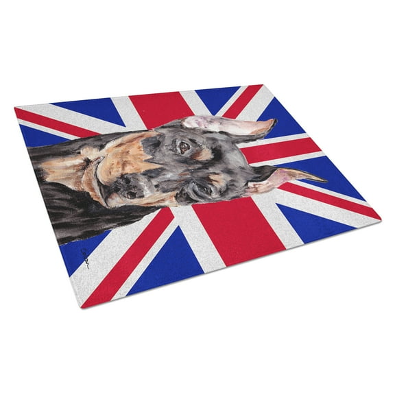 Caroline's Treasures German Pinscher with English Union Jack British Flag Glass Cutting Board Large Size