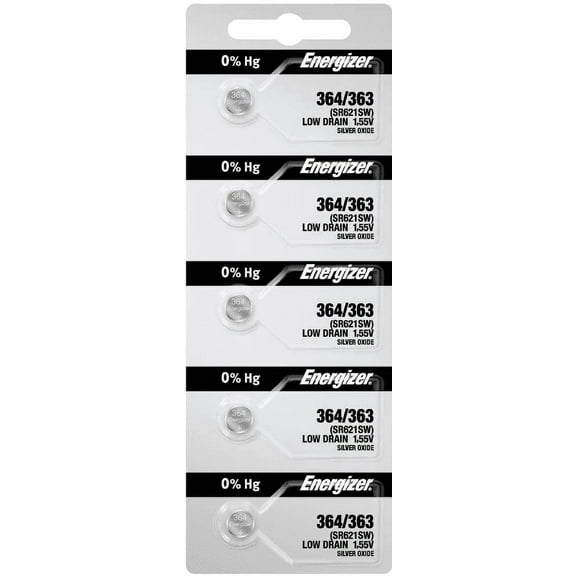 Energizer Batteries 364/363 (SR621W, SR621SW) Silver Oxide Watch Battery. On Tear Strip (Pack of 5)