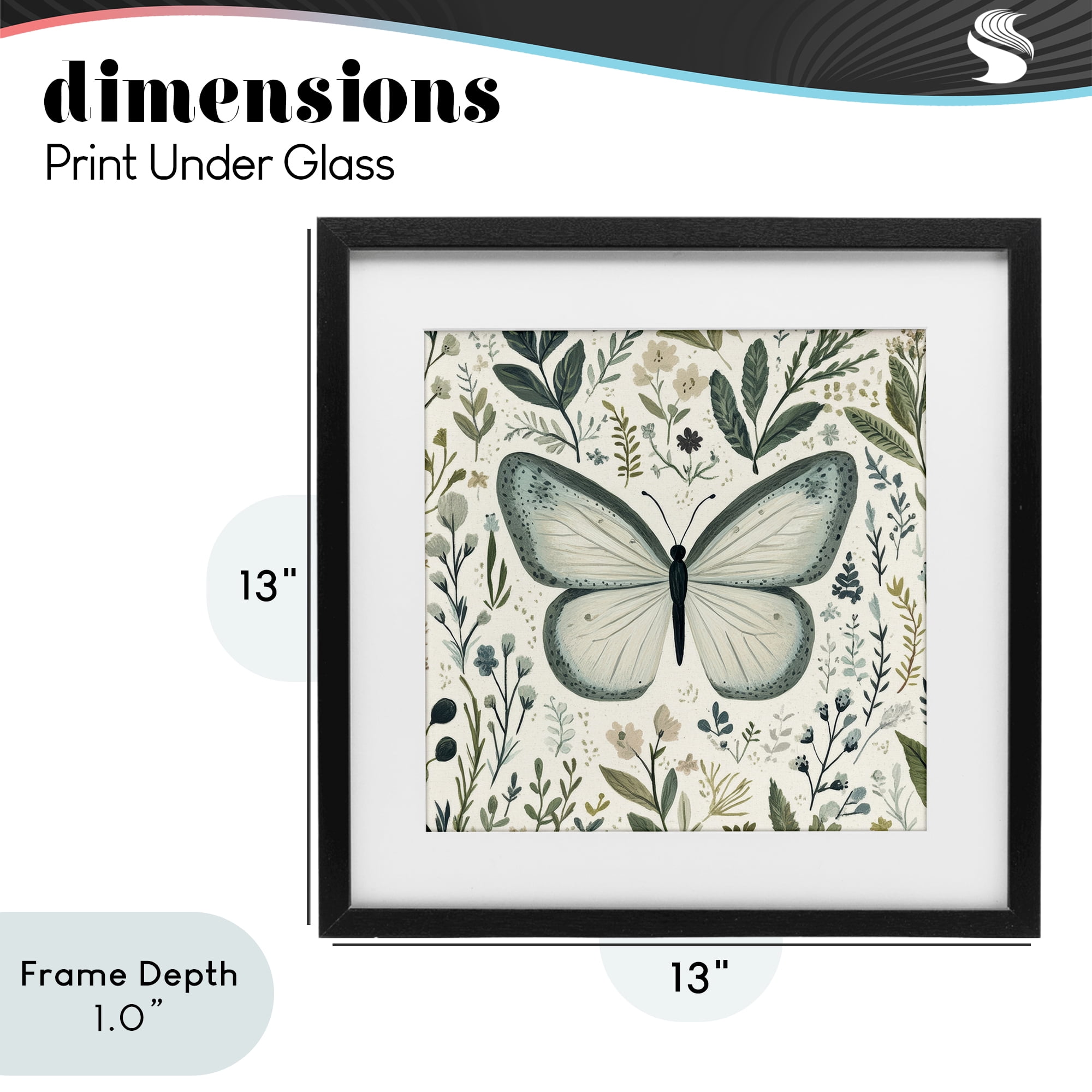 Stupell Industries Dusty Blue Butterfly Botanicals Black Framed Print Under Glass, design by Petal Prints Design