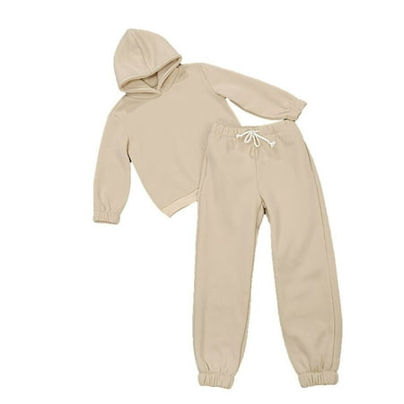 

REORIAFEE Toddler Girls Clothes Infant Girl Outfit Toddler Kids Girls Tracksuits Set Solid Color Crewneck Long Sleeve Sweatshirts Elastic Waistband Pants Two Piece Khaki 2-3 Years