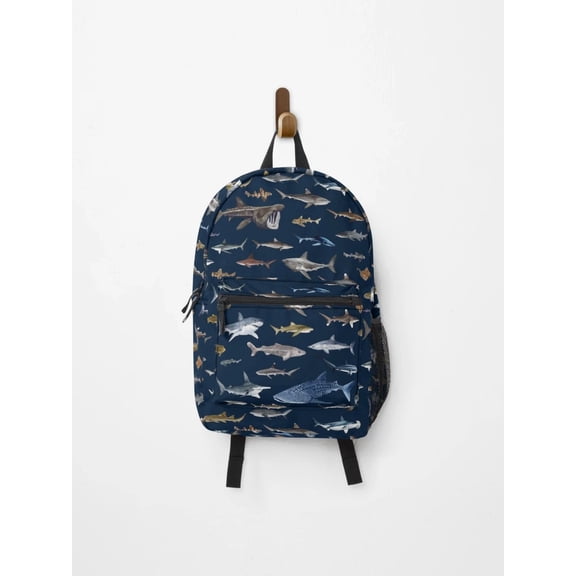 Sharks Poster Navy Blue Backpack, Back To School Backpack
