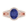 thumbnail image 2 of 2.78ct oval cut blue tanzanite 18k rose gold halo Bridal Wedding Engagement Promise Anniversary Ring for Women size 10.25, 2 of 7
