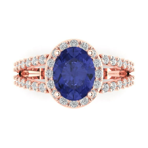 Solitaire with Accents Engagement Ring for Women - 2.6ct Simulated Tanzanite in 14K Rose Gold Promise Ring