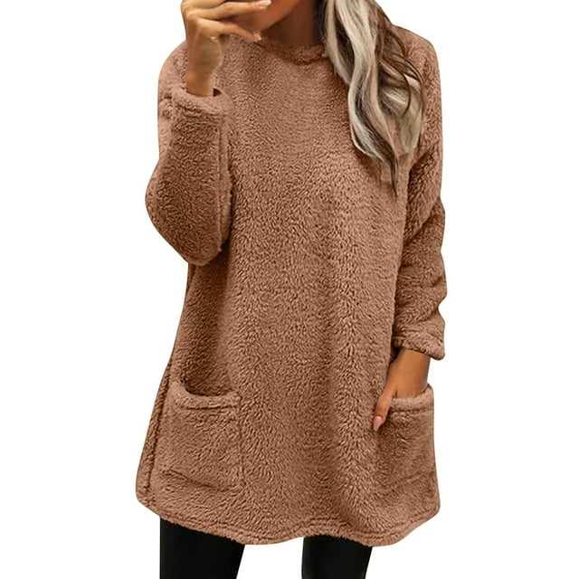 SNKSDGM Chandails d'Automne pour Femmes Graphiques Chandail Ras du Cou pour Femmes Chandail Uni d'Automne et d'Hiver Chaud à Col Rond à Manches Longues avec Poche Robe Décontractée Hygiénique TTTTG